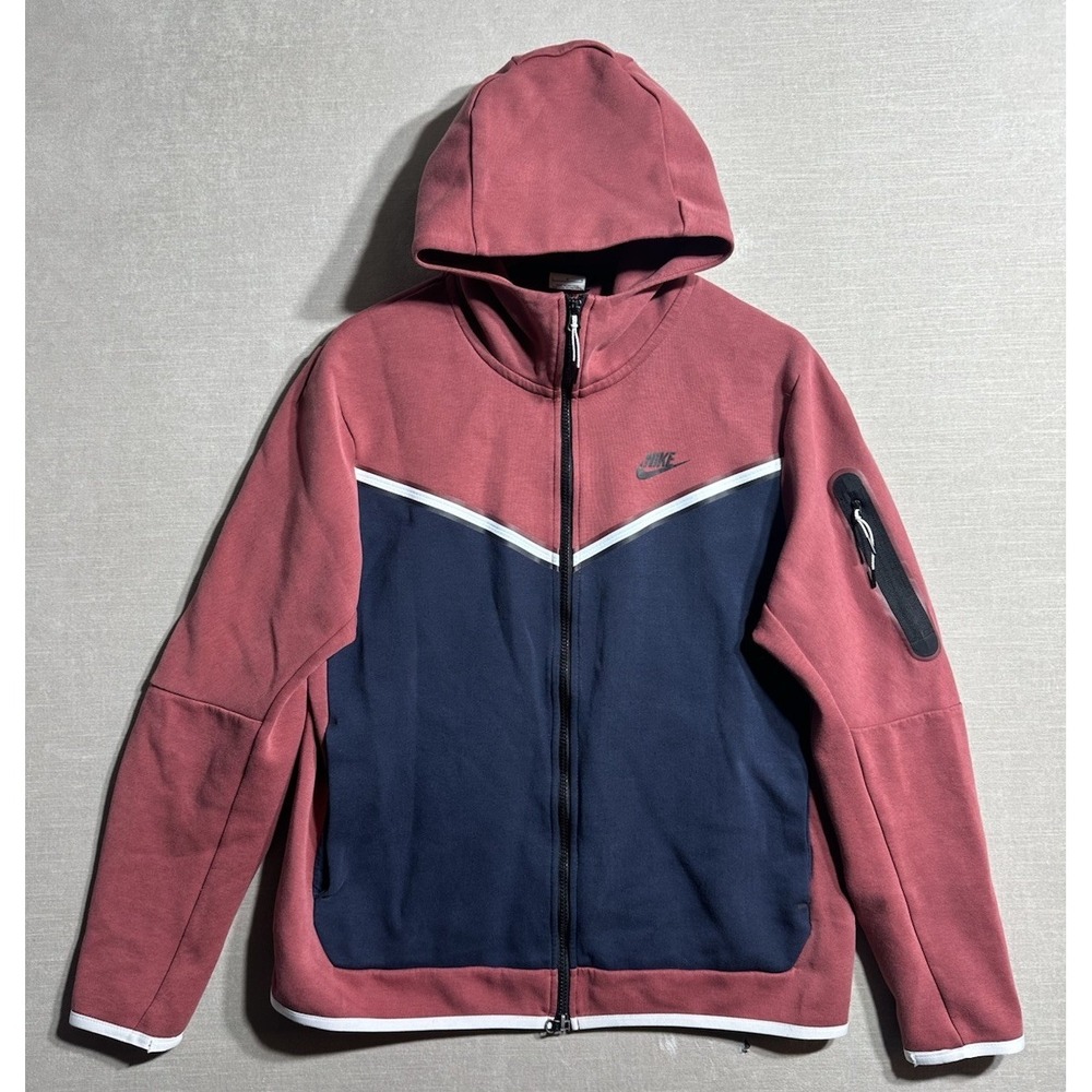 Nike Tech Fleece Hoodie Mens Large Full Zip Up Sportswear Red Blue Sweatshirt